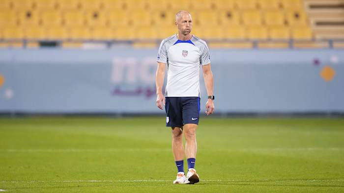 USMNT manager Gregg Berhalter at training in Qatar